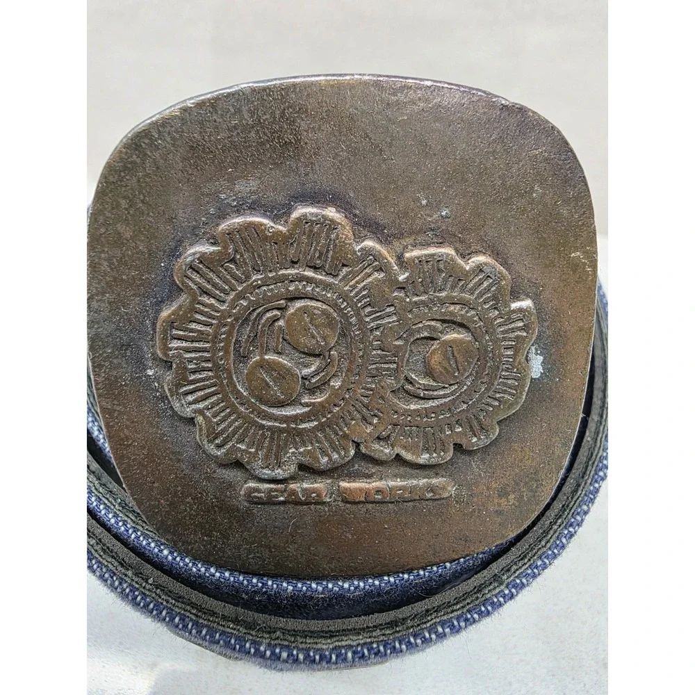 Y2K Gear Works Industrial Belt 30 Blue Canvas Leather Grommet Buckle
